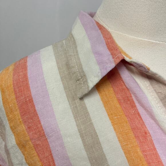 Lou & Grey Striped Linen Twist Front Shirt Women Small Preppy Beach Coastal Pink - Picture 2 of 15